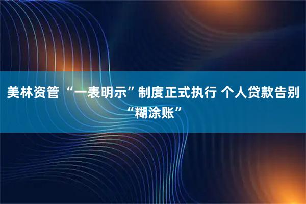 美林资管 “一表明示”制度正式执行 个人贷款告别“糊涂账”